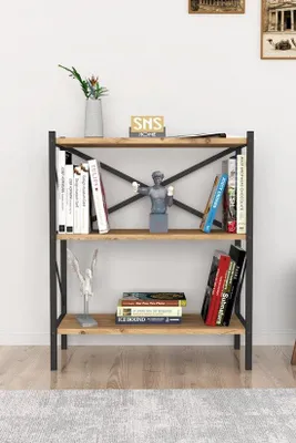 Produktbild von SNS Home Bücherregal 3 Ablagen Metall Holzoptik 66 x 34 x 85 cm