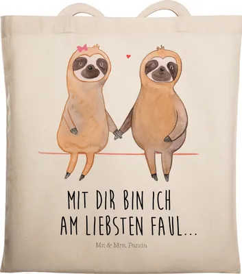Produktbild von Mr. & Mrs. Panda Schultasche Faultier Pärchen - Transparent - Geschenk, Liebe, Laptoptasche, Beziehung, Uni Tasche, Jutebeutel, Faultiere, Einkaufstasche, Jutetasche