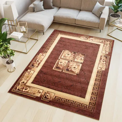 A modern living room scene with a sectional sofa, coffee table, and a rug.