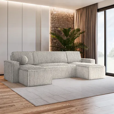 Produktbild von Masseno Ecksofa PESANO T mit Schlaffunktion U-Form, Sofa mit Bettkasten, Wohnzimmersofa, Couch, Soffa, Bettsofa, Couchgarnitur- Hellgrau, TILIA 83