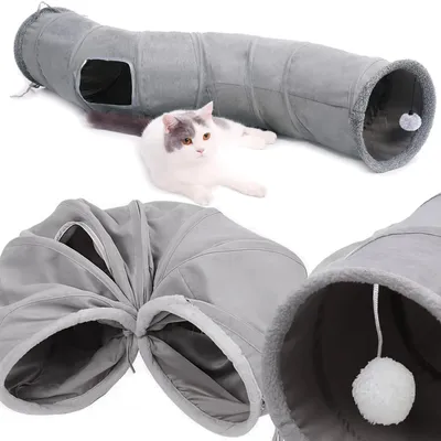 Obrázek produktu pro tunel pro kočku interaktivní tunel pro kočky pelíšek skrýš 130 x 26 cm skládací šedý s míčky