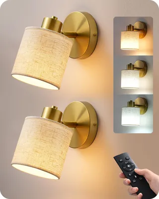 Produktbild von EDISHINE 2er Set Wandleuchte Innen, 350°/90° schwenkbar, LED Wandlampe Gold Dimmbar mit Fernbedienung