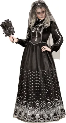 Productafbeelding van Kostuum: Lange skeletbruid, maat M