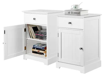 Produktbild von 2er Set Nachttische mit Schublade und verstellbarem Einlegeboden für Schlafzimmer und Wohnzimmer, Weiß