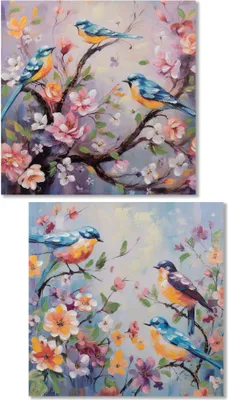 Produktbild von 2er Set Wandbilder Vogel auf Zweig 60x60cm auf Leinwand Formano