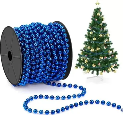 Produktbild von Perlenband Christbaumkette Perlenkette Weihnachtsbaum Perlengirlande Perlenschnur Weihnachten Advent Hochzeit Deko Tischdeko, Blau, 12 Meter