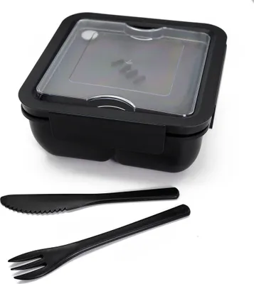 Produktbild von Lunchbox Vesperbox Snackbox Essensbox mit 2 Fächern inkl. Deckel Messer Gabel