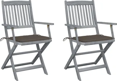 Produktbild von Klappbare Gartenstühle 2 Stk. mit Sitzkissen Massivholz Akazie