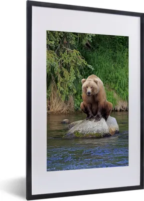 Produktbild von MuchoWow® MuchoWow® Gerahmtes Poster Bär - Stein - Tier 40x60 cm - Poster mit zchwarzem Bilderrahmen - Poster in Rahmen