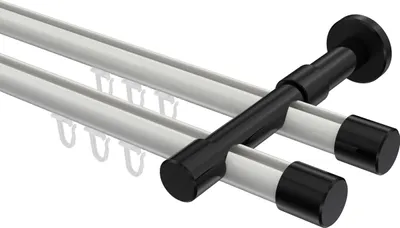 Produktbild von Interdeco Innenlaufstange / Gardinenstange mit Innenlauf Weiß / Schwarz, Typ Prestige Santo (Kappe), 20 mm Ø 2-läufig, 480 cm