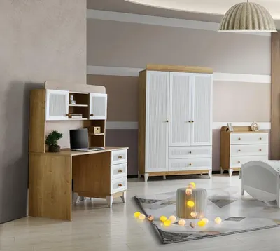 Produktbild von Jugendzimmer Schlafzimmer Modernes Kinder Zimmer Schrank Tisch Kommode 3tlg