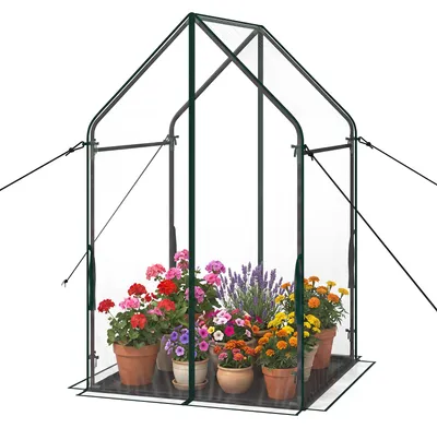 Imagen del producto de COSTWAY, mini invernadero con 2 puertas enrollables con cremallera, de 90,5 x 90,5 x 152,5 cm, invernadero de plástico con base y cubierta, invernadero para interiores