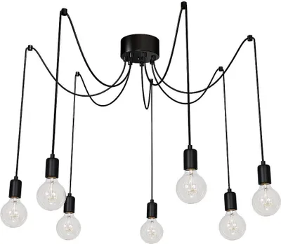 Produktbild von Pendelleuchte Modern "Spindel" Schwarz Metall 7-flammig Hängelampe Wohnzimmer Esszimmer Esstisch