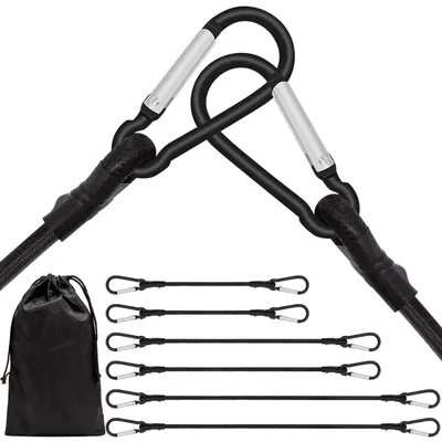 Produktbild von Spanngummi mit Karabiner 6er Set, 3 Größen 60/100/150cm, Schwarz
