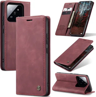 Obrázek produktu pro Xiaomi 14 Pouzdro, RetroPolyuretanKožené Pouzdro s Funkcí Stojánku pro Xiaomi 14 červené