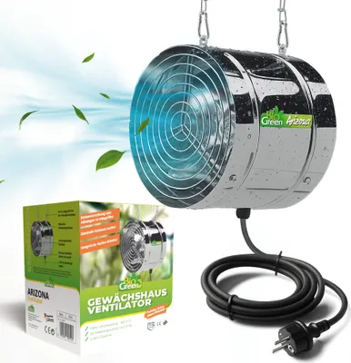 Produktbild von Biogreen Gewächshausventilator Arizona, 420 m\u00b3/h Luftumwälzung, Edelstahl, Deckenbefestigung, für Kakteen, Orchideen, tropische Pflanzen und Tomaten, verhindert Schimmel und Stauhitze