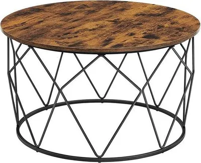 Produktbild von Famanu Salontisch - Stilvoller runder Tisch aus Spanplatte und Stahl - Vintage Braun-Schwarz - 80 x 45 cm