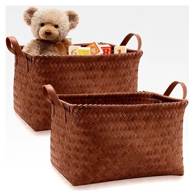 Produktbild von 2 Stück Aufbewahrungskorb aus geflochtenem Seegras, großer Weidenkorb mit Henkel, Flechtkorb, Rattan Körbe für Badezimmer, Wohnzimmer, Küche, 38 x 28 x 24 cm