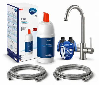 Produktbild von VANTO INOX 3-Wege-Wasserhahn C-Auslauf – Set mit BRITA P1000 Untertisch-Wasserfilter