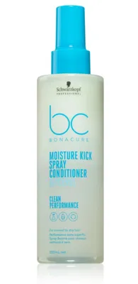 A product shot of a bottle of Schwarzkopf Professional BC Bonacure Moisture Kick Spray Conditioner.