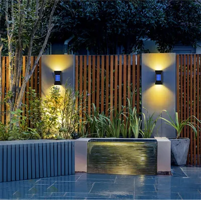 Produktbild von 2x Solar Garten Lampe Wandlampe Solarlampe auf und ab leuchtende super helle Wandlampe Warmlicht
