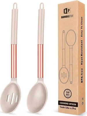 Obrázok produktu pre 2 veľké silikónové lyžice na varenie s nepriľnavým tepelným povlakom (ružovo zlatá)