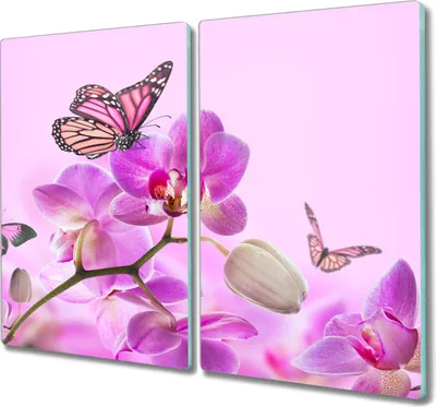 Produktbild von Coloray Kochplattenabdeckung Herdabdeckplatte 2x30x52 cm Hackbrett Schneidebrett Küchenbrett - Blumen Natur Schmetterling