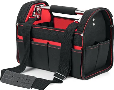 Image de Wiltec Sac à outils XL – 44 x 22 x 25 cm – en PE – avec Bandoulière réglable, Poignée, Poches intérieures et extérieures, Porte-outils – Sacoche à outils multi-poches pour outillage