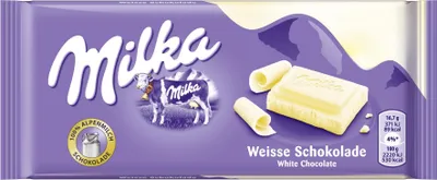 Produktbild von Milka 30602060, Weiße Schokolade, 100 g, 2227 kJ, 532 kcal, 28 g, 17 g