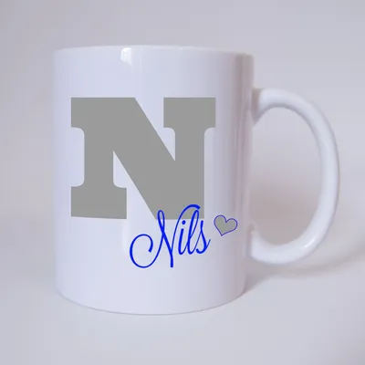 Produktbild von Namenstasse Buchstabe N, individueller Name (Grau/Blau) / Tasse / Kaffeetasse / Kaffeebecher