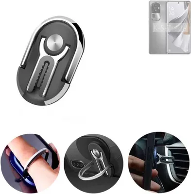 Produktbild von K-S-Trade 3in1 Smartphone-Ring Handy-Ring kompatibel mit Oppo Reno10 Pro+ Fingerhalterung  Handyring Tischständer Lüftungsgitter-Halterung Tisch