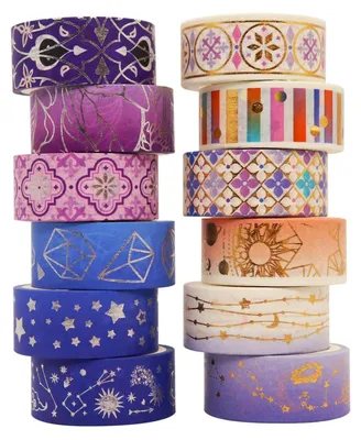 Obrázok produktu pre Sada 12 pásikov washi s motívmi hviezd a geometrických vzorov