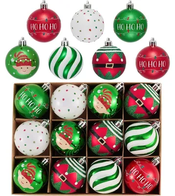 Immagine prodotto di Palline di Natale, 12 pezzi, 6 cm di diametro, rosse, verdi e bianche, infrangibili, con gancio per appendere