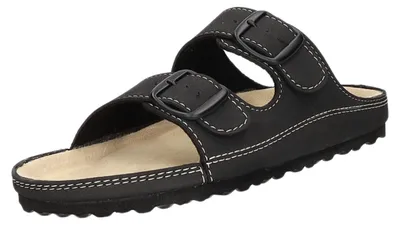 Produktbild von Bio Pantolette Schwarz aus glattem Kunstleder mit Leder-Decksohle, Cushion-Foam Fußbett und zwei verstellbaren Riemen