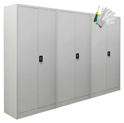 Produktbild von Mega Deal | 3x Flügeltürenschrank ELEPHANT mit 2 Türen, abschließbar | HxBxT 180x80x40cm | 4 Ebenen | Stahl mit Pulverbeschichtung | Lichtgrau | Spind Aktenschrank Metallschrank Werkstattschrank Mehrzweckschrank