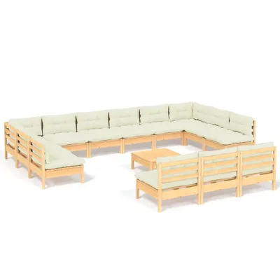 Produktbild von vidaXL 14-tlg. Garten-Lounge-Set mit Creme Kissen Massivholz Kiefer