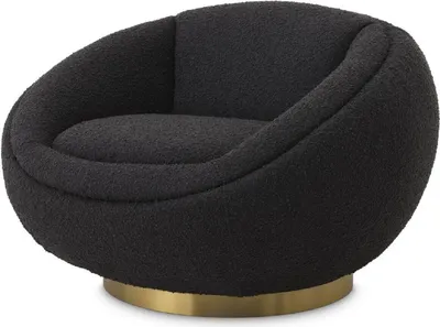 Produktbild von Casa Padrino Luxus Drehsessel Schwarz / Messingfarben 100 x 102 x H. 68 cm - Moderner Wohnzimmer Sessel - Luxus Wohnzimmer Möbel