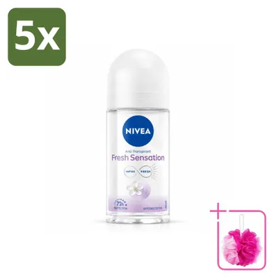 Imagen del producto de 5 unidades de desodorante roll-on NIVEA Fresh Sensation, 50 ml cada uno, pack ahorro