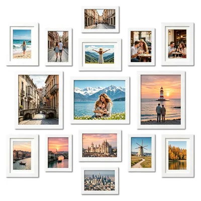 Imagen del producto de Juego de 15 marcos de fotos para pared, color blanco
