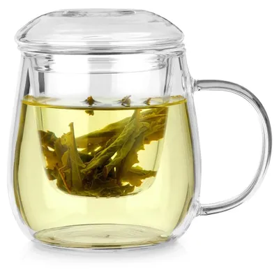 Image de Mug à thé en verre avec infuseur et couvercle, 400 ml
