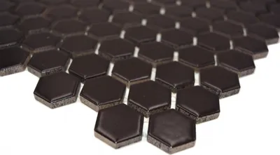 Produktbild von Handmuster Mosaik Fliese Keramik Hexagon schwarz matt Duschrückwand Fliesenspiegel  MOS11A-0311_m