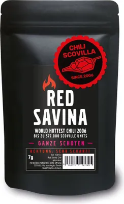 Produktbild von CHILI SCOVILLA Red Savina Schoten im SealPack, 7g