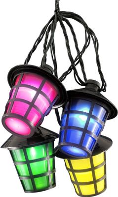Konstsmide - LED Lampion Lichterkette, 20 bunten Laternen, 20 kalt weiße Dioden, 24V Außentrafo, schwarzes Kabel