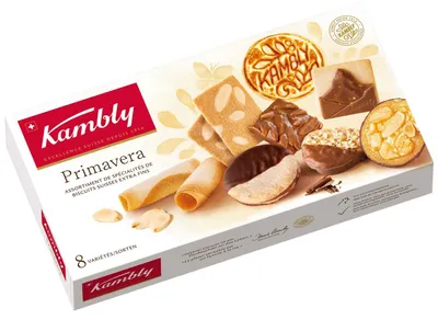 Produktbild von Kambly Primavera, Keks, Eier, Gluten, Milch, Nüsse, Sojabohnen, Sesamsamen, 175 g, Papier, Box, 1 Stück(e)