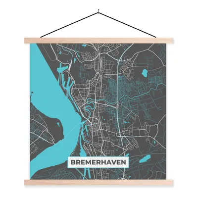 Produktbild von MuchoWow® Textilposter Stadtplan - Bremerhaven - Deutschland - Karte 60x60 cm mit holzfarbenen Rahmen - Wanddekoration