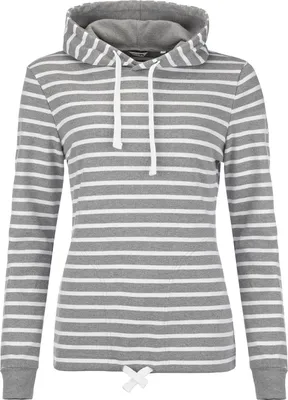 Produktbild von modAS Damen Kapuzenshirt Langarmshirt gestreift - Kapuzenpullover Streifenshirt Ringelshirt mit Kapuze aus Baumwolle in Grau-Melange/Weiß Größe 40