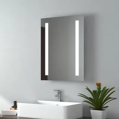 Image de EMKE Miroir de salle de bain LED 45x60cm Miroir de salle de bain avec éclairage blanc froid Miroir mural avec fonction mémoire Miroir de maquillage IP44 Économie d'énergie
