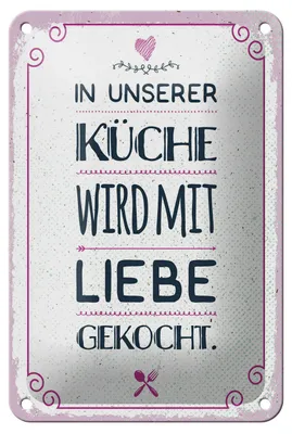 Produktbild von Blechschild In unserer Küche wird mit Liebe gekocht, 30x20 cm, Blechschilder Spruch Küche