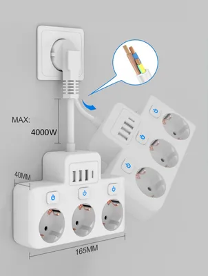 Produktbild von 3 Fach Steckdosenleiste mit USB Mehrfachsteckdose Einzeln Schaltbar Steckdose