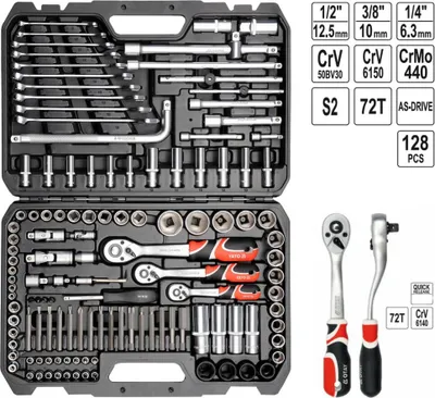 Produktbild von 128-TLG Steckschlüsselsatz Werkzeugkoffer Knarrenkasten TYP2 XL 1/2' + 3/8' + 1/4'